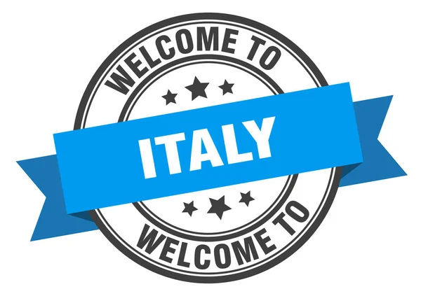 Italië stempel. welkom in Italië blauw bord — Stockvector