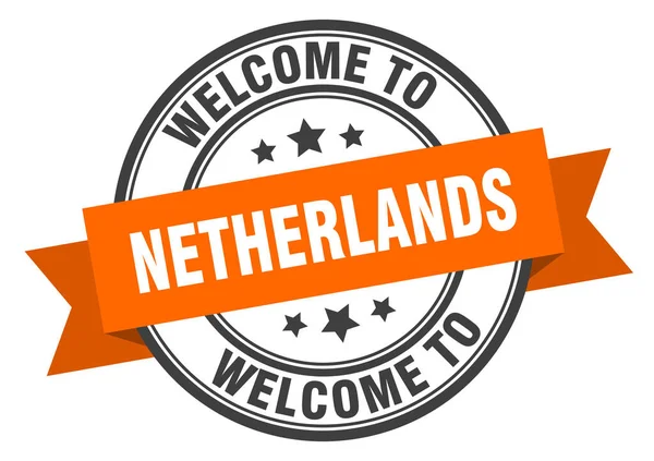 Carimbo neerlandês. Bem-vindo ao sinal laranja Holanda — Vetor de Stock