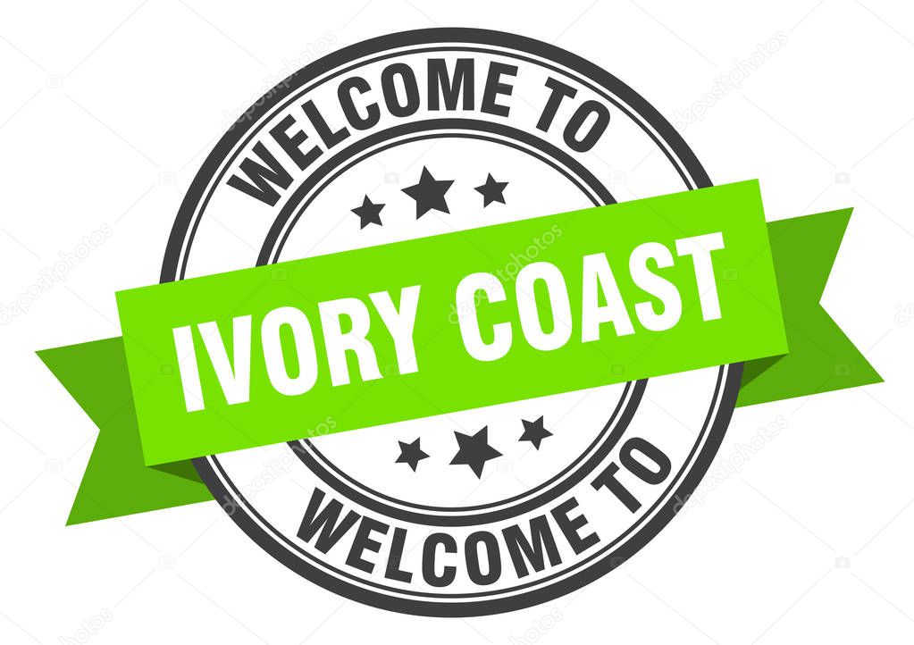 Ivory Coast stamp. welcome to Ivory Coast green sign