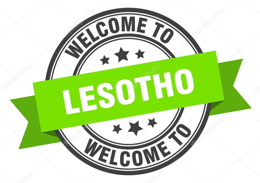 Lesotho stamp. welcome to Lesotho green sign