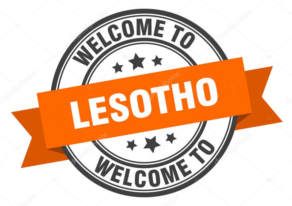 Lesotho stamp. welcome to Lesotho orange sign