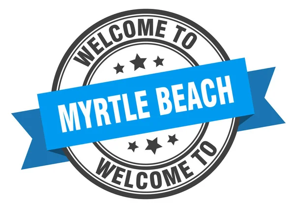 Myrtle Beach postzegel. welkom op Myrtle Beach blauw bord — Stockvector