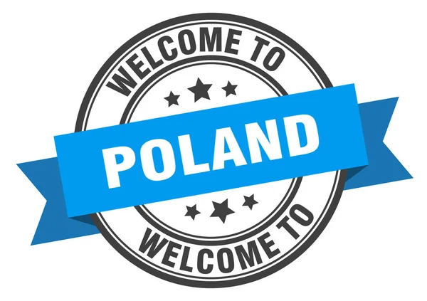 Carimbo da Polónia. Bem-vindo à Polónia sinal azul — Vetor de Stock