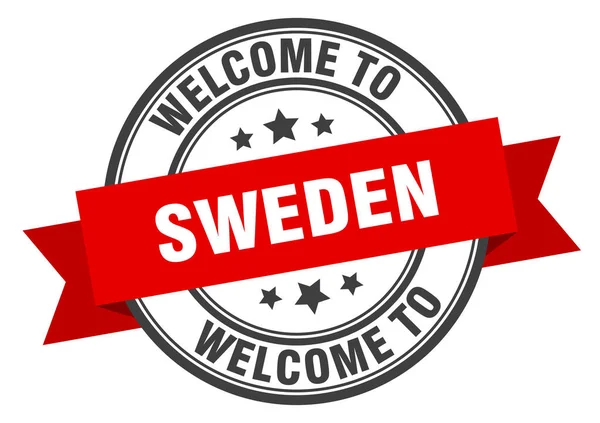 Timbro svedese. benvenuto in Svezia cartello rosso — Vettoriale Stock