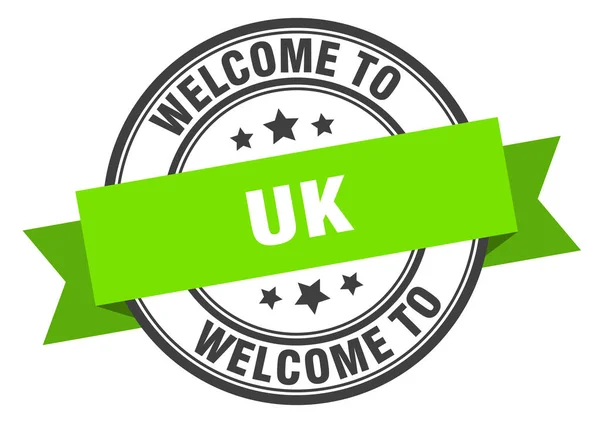 Sello del Reino Unido. Bienvenido a Reino Unido signo verde — Vector de stock
