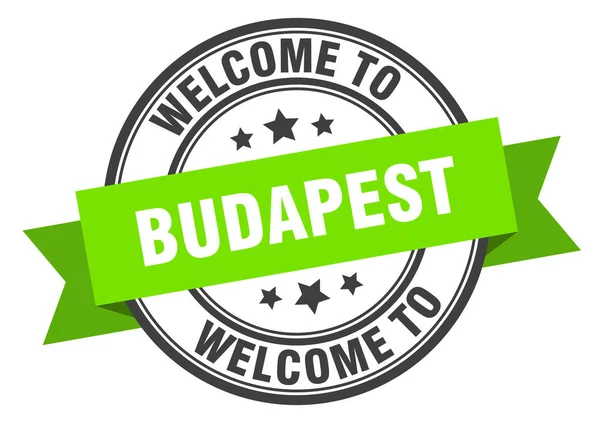 Timbre de Budapest. bienvenue à Budapest signe vert — Image vectorielle