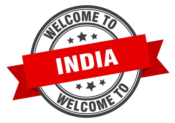 Indiska frimärken. Välkommen till Indien röd skylt — Stock vektor
