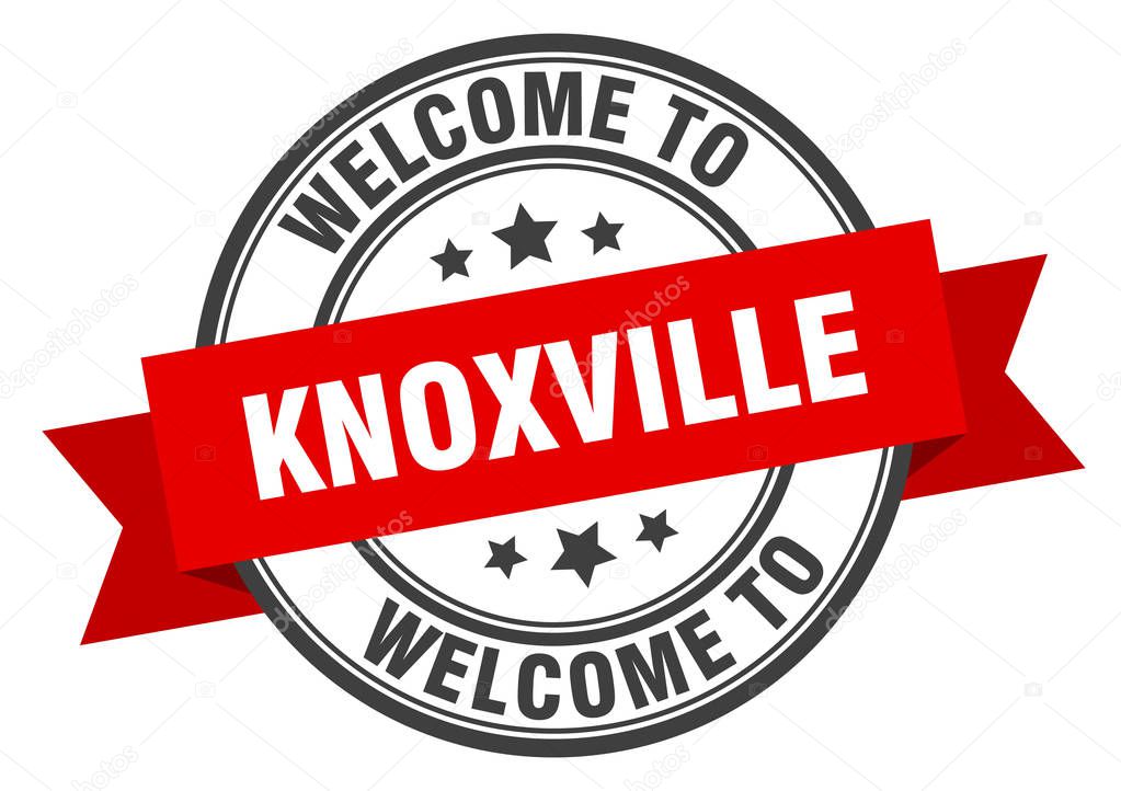 Knoxville stamp. welcome to Knoxville red sign