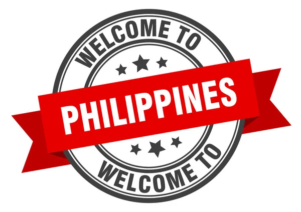 Francobollo delle Filippine. benvenuto a Filippine cartello rosso — Vettoriale Stock