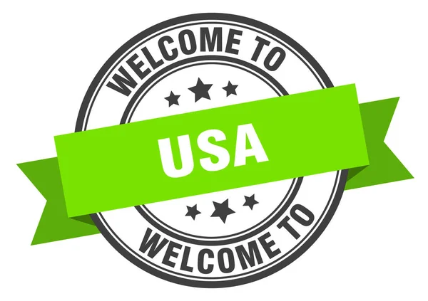 Usa stamp. welcome to usa green sign — Stock Vector