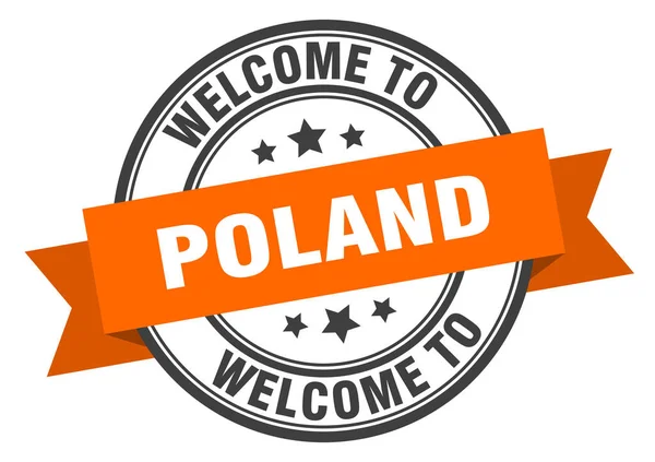 ポーランド切手ポーランドへようこそオレンジの看板 — ストックベクタ
