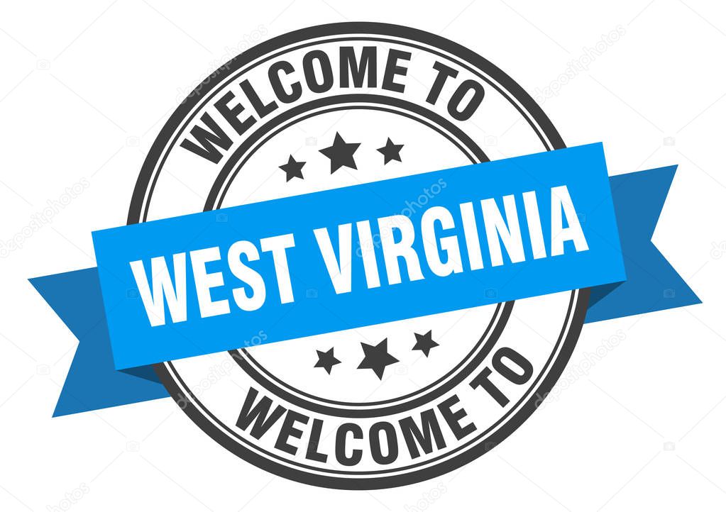 West Virginia stamp. welcome to West Virginia blue sign