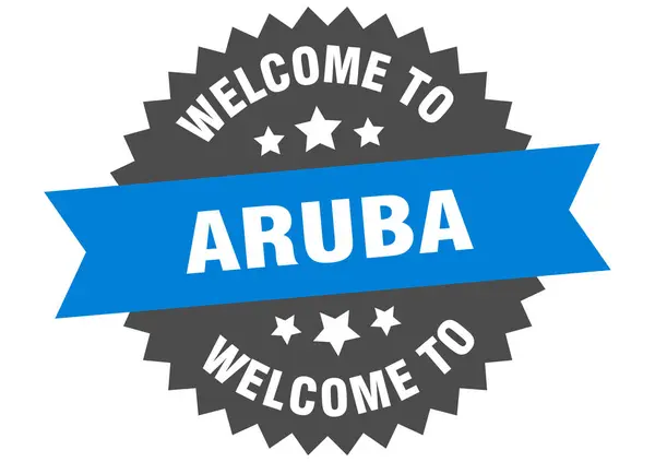 Znak Aruby. Witamy na niebieskiej naklejce Aruba — Wektor stockowy