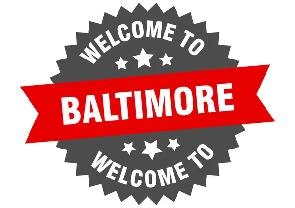 Baltimore-skylten. Välkommen till Baltimore rött klistermärke — Stock vektor