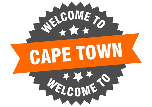 Kap-Ortsschild. Willkommen in Kapstadt orangefarbener Aufkleber — Stockvektor