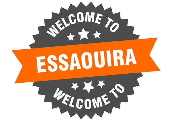 Assinatura de Essaouira. Bem-vindo ao adesivo laranja Essaouira — Vetor de Stock