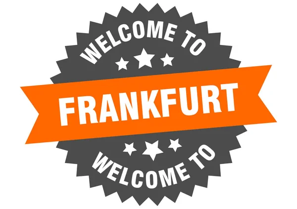 Frankfurtskylt. Välkommen till Frankfurt orange klistermärke — Stock vektor
