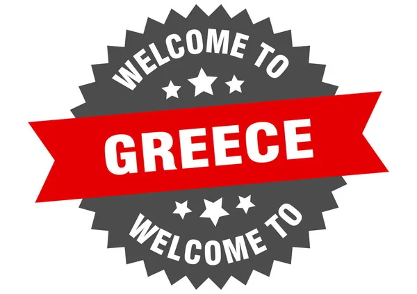 Griekenland ondertekenen. welkom in Griekenland rode sticker — Stockvector