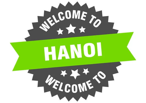 Znamení Hanoje. Vítejte v Hanoji green sticker — Stockový vektor