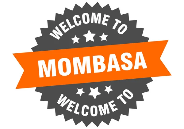 Mombasa teken. welkom bij Mombasa oranje sticker — Stockvector
