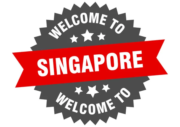 Firma Singapore. benvenuto a Singapore adesivo rosso — Vettoriale Stock