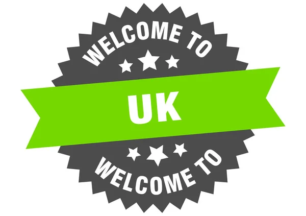 Firma uk. Bienvenido a Reino Unido etiqueta verde — Vector de stock