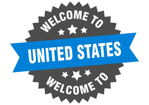 Vereinigte Staaten unterzeichnen. Willkommen in den Vereinigten Staaten Blaue Plakette — Stockvektor