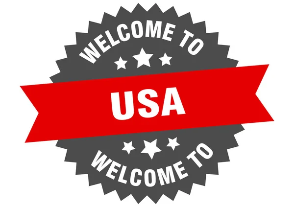Firma USA. Bienvenido a EE.UU. etiqueta roja — Vector de stock