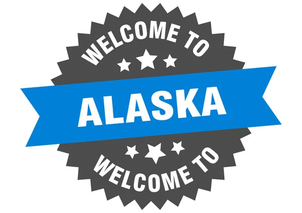 Σημάδι Αλάσκας. Καλώς ήρθατε στην Αλάσκα μπλε αυτοκόλλητο — Διανυσματικό Αρχείο