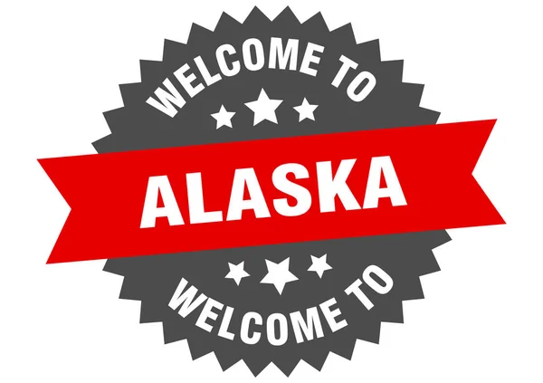 Firma Alaska. Bienvenido a Alaska etiqueta roja — Vector de stock