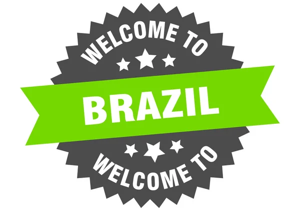 Бразильский знак. Добро пожаловать в Бразилию зеленый стикер — стоковый вектор