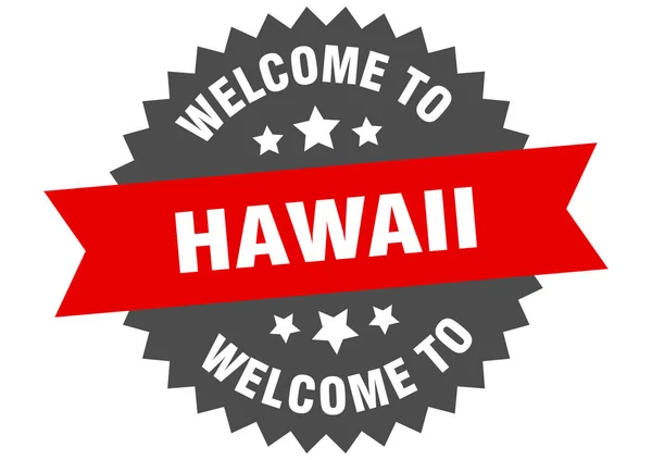 Firma alle Hawaii. benvenuto all'adesivo rosso Hawaii — Vettoriale Stock
