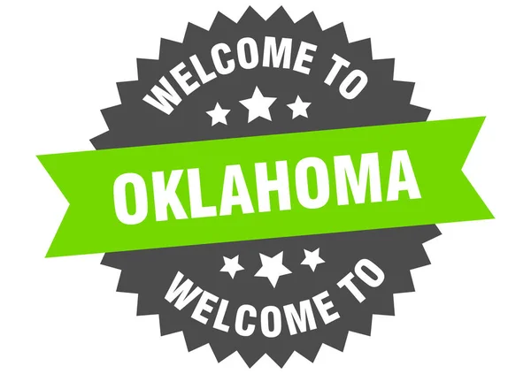 Um sinal de Oklahoma. Bem-vindo ao adesivo verde Oklahoma —  Vetores de Stock