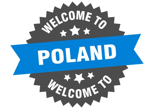 Segno della Polonia. Benvenuti in Polonia adesivo blu — Vettoriale Stock