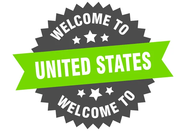 Firma de Estados Unidos. Bienvenido a Estados Unidos etiqueta verde — Vector de stock