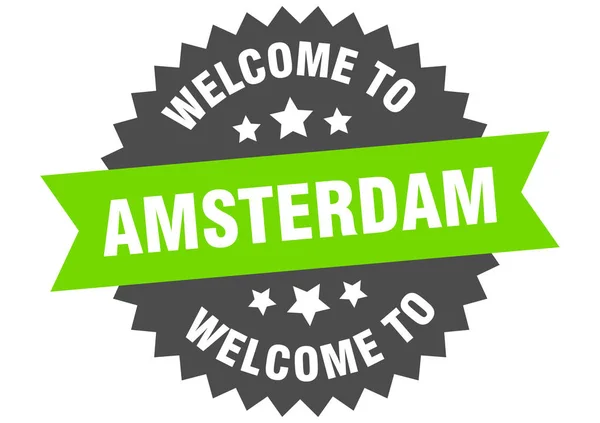 Amsterdamskylt. Välkommen till Amsterdams gröna klistermärke — Stock vektor