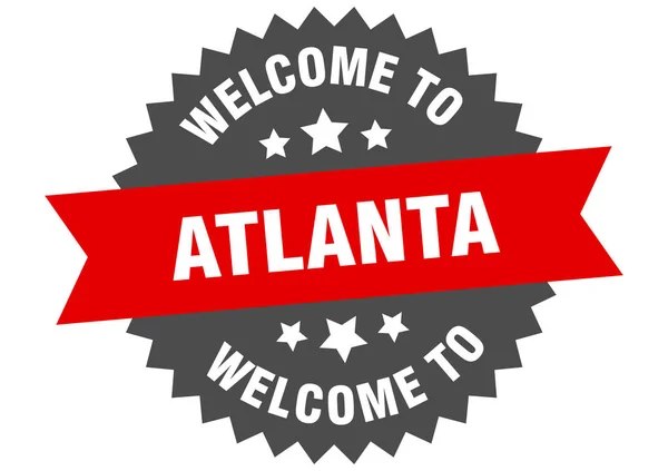 Atlanta firmar. Bienvenido a Atlanta etiqueta roja — Archivo Imágenes Vectoriales