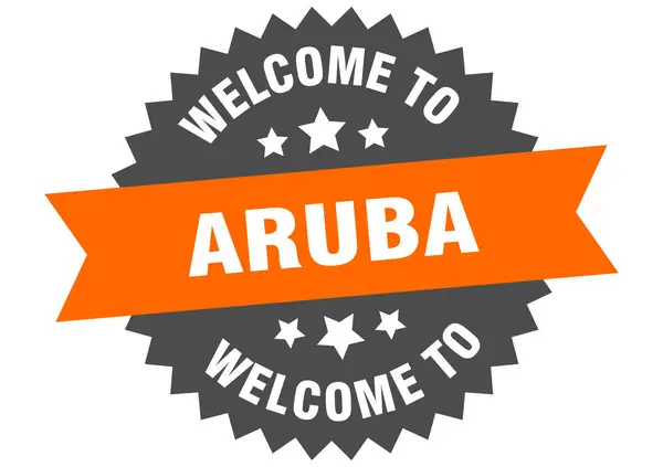 Znak Aruby. Witamy na pomarańczowej naklejce Aruba — Wektor stockowy