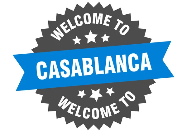 Assinatura Casablanca. Bem-vindo ao adesivo azul Casablanca — Vetor de Stock