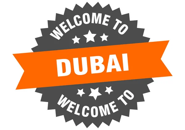 Znak Dubaju. Witamy w Dubaju pomarańczowa naklejka — Wektor stockowy