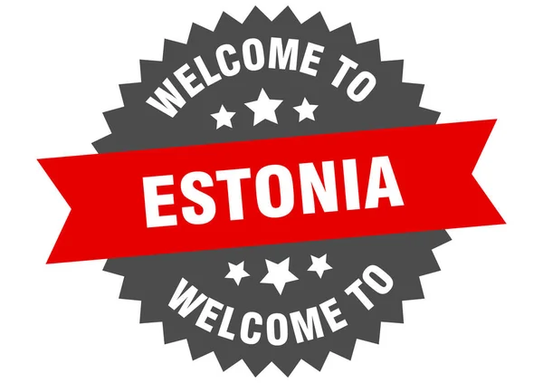 Assinatura Estónia. Bem-vindo ao Estónia adesivo vermelho — Vetor de Stock