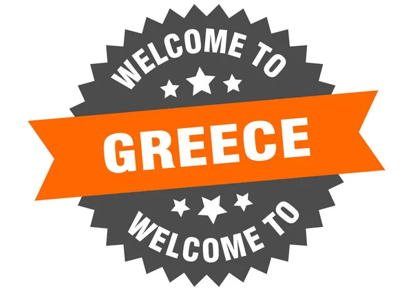 Griekenland ondertekenen. welkom in Griekenland oranje sticker — Stockvector
