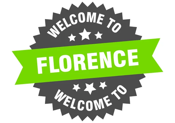Firma de Florencia. Bienvenido a Florencia etiqueta verde — Vector de stock