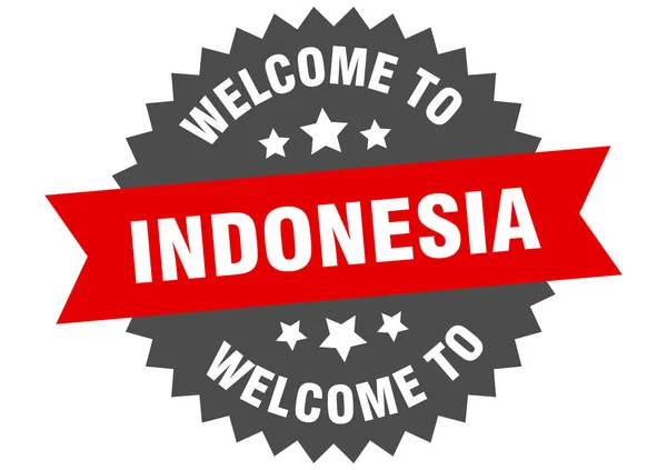 Firma Indonesia. Bienvenido a Indonesia etiqueta roja — Archivo Imágenes Vectoriales