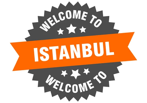 Istanbul teken. welkom op Istanbul oranje sticker — Stockvector