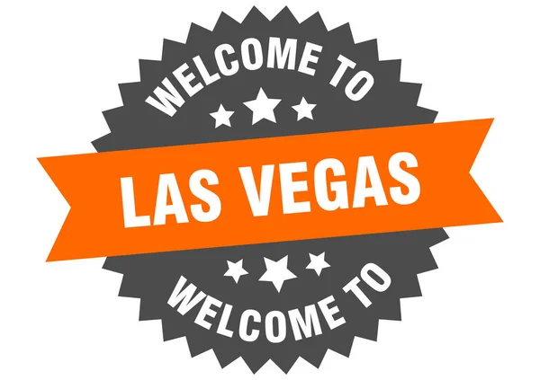 Las Vegas-skylten. Välkommen till Las Vegas orange klistermärke — Stock vektor