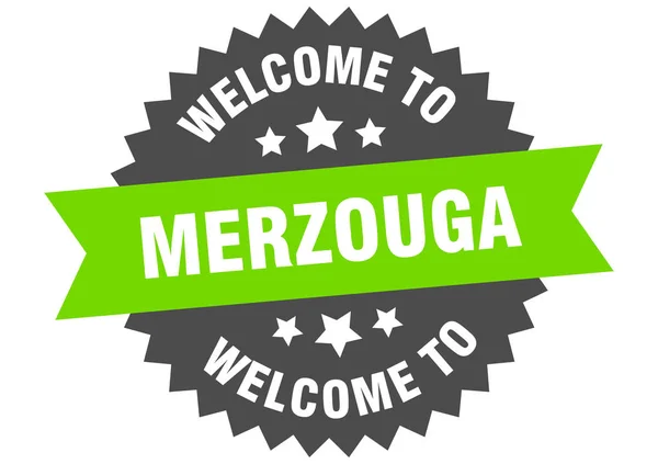 Znamení Merzouga. Vítejte na zelené nálepce Merzouga — Stockový vektor