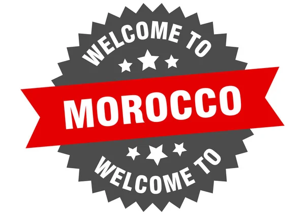 Marokkó aláírás. Üdvözöljük Marokkó piros matrica — Stock Vector