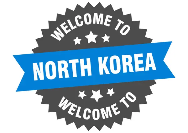 North Korea sign. welcome to North Korea blue sticker — Stock Vector