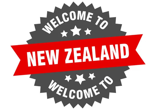 Znak Nowej Zelandii. Witamy w Nowej Zelandii czerwona naklejka — Wektor stockowy